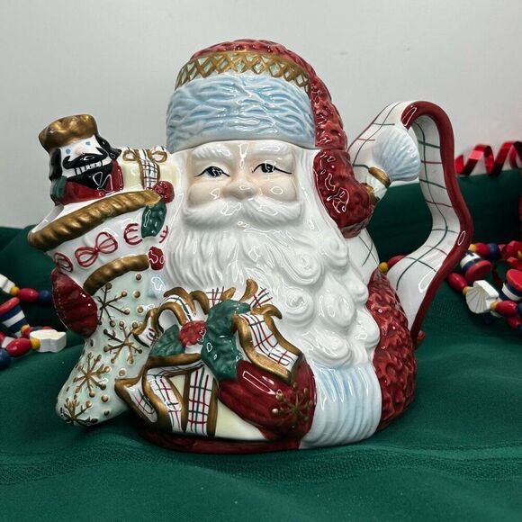 Vintage Avon Tea Pot Red Ceramic Handpainted St. Nicholas Santa Claus Bone China - Picture 3 of 12